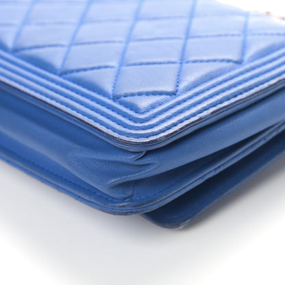 Chanel Lambskin Quilted Boy Wallet On Chain WOC Blue 12 of 21