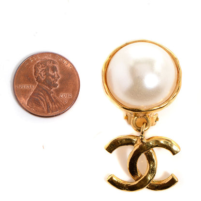 Chanel Pearl CC Drop Clip On Earrings Gold 2 of 4