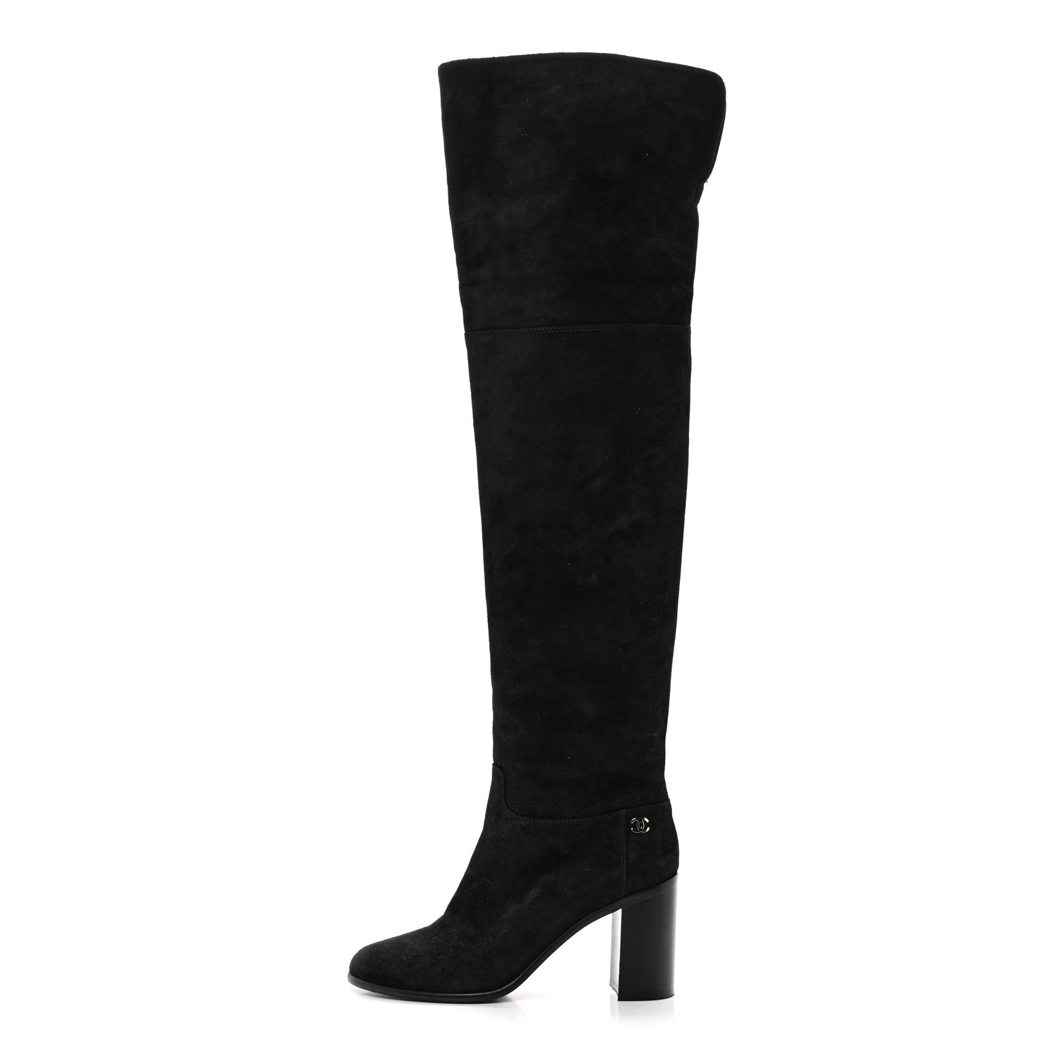 Chanel Suede Calfskin CC Over The Knee Boots 39.5 Black 1 of 8