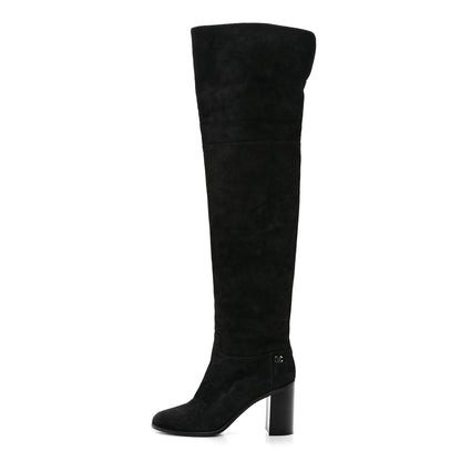 Chanel Suede Calfskin CC Over The Knee Boots 39.5 Black 1 of 8