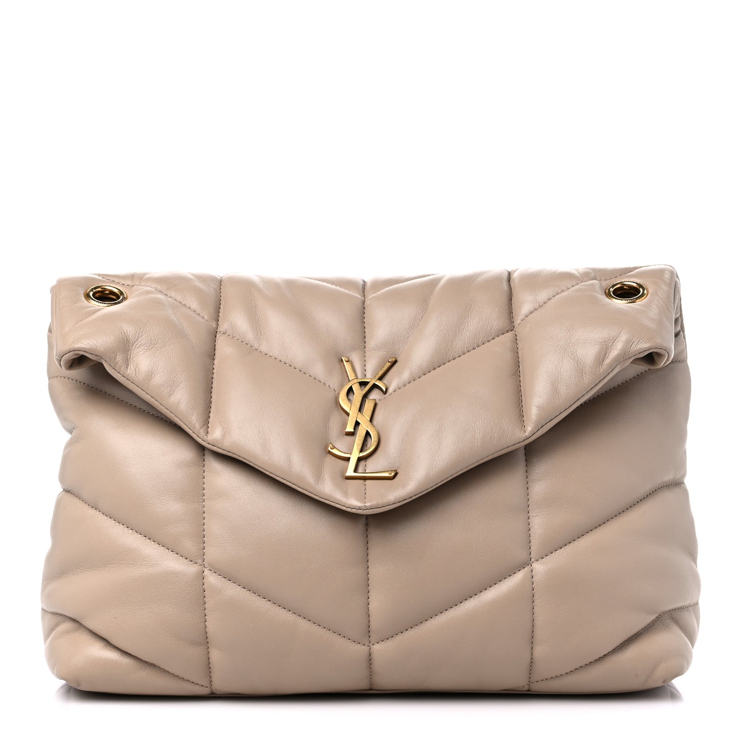 Lambskin Quilted Small Loulou Puffer Monogram Chain Satchel Dark Beige