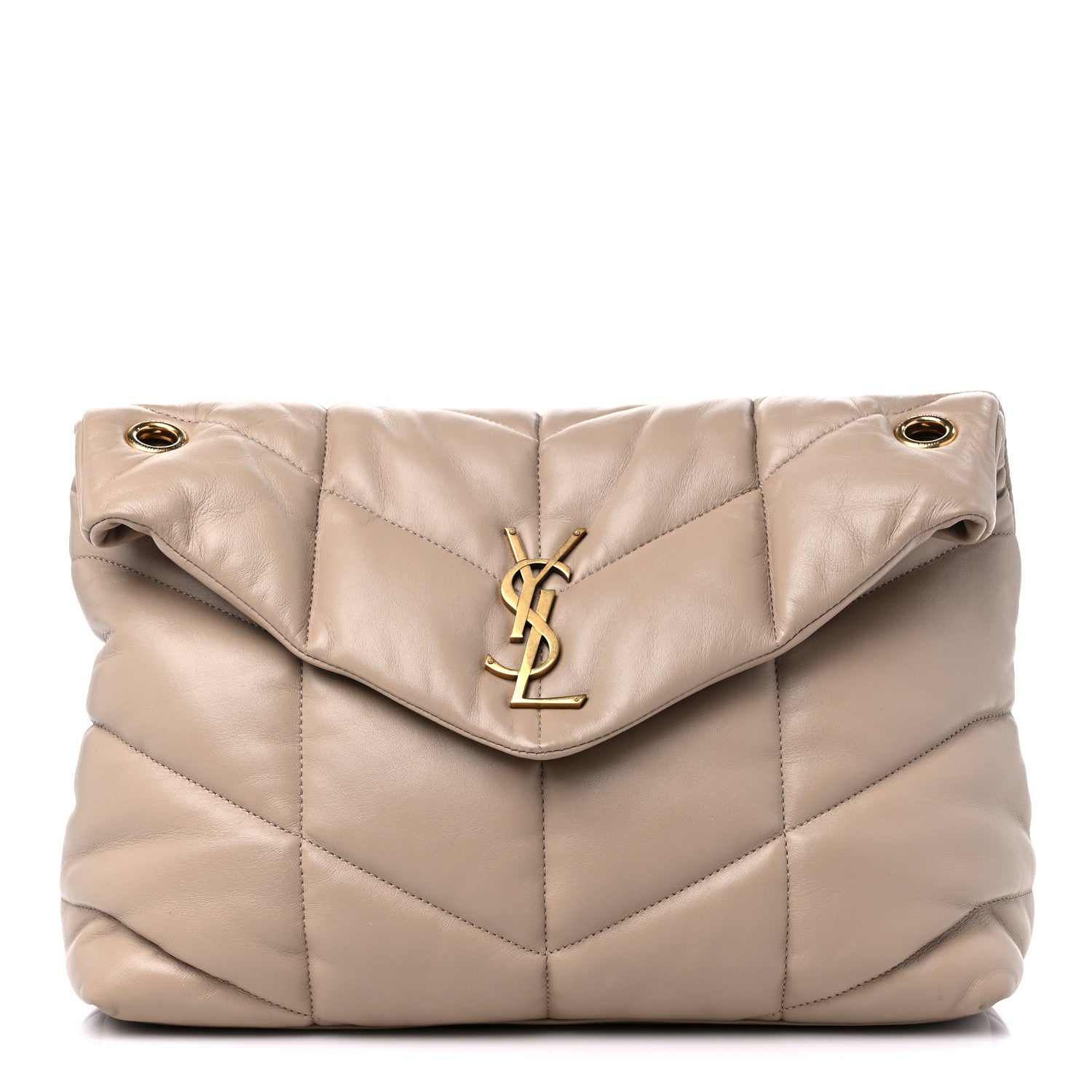 Saint Laurent Lambskin Quilted Small Loulou Puffer Monogram Chain Satchel Dark Beige 1 of 11