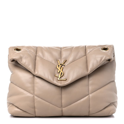 Saint Laurent Lambskin Quilted Small Loulou Puffer Monogram Chain Satchel Dark Beige 1 of 11