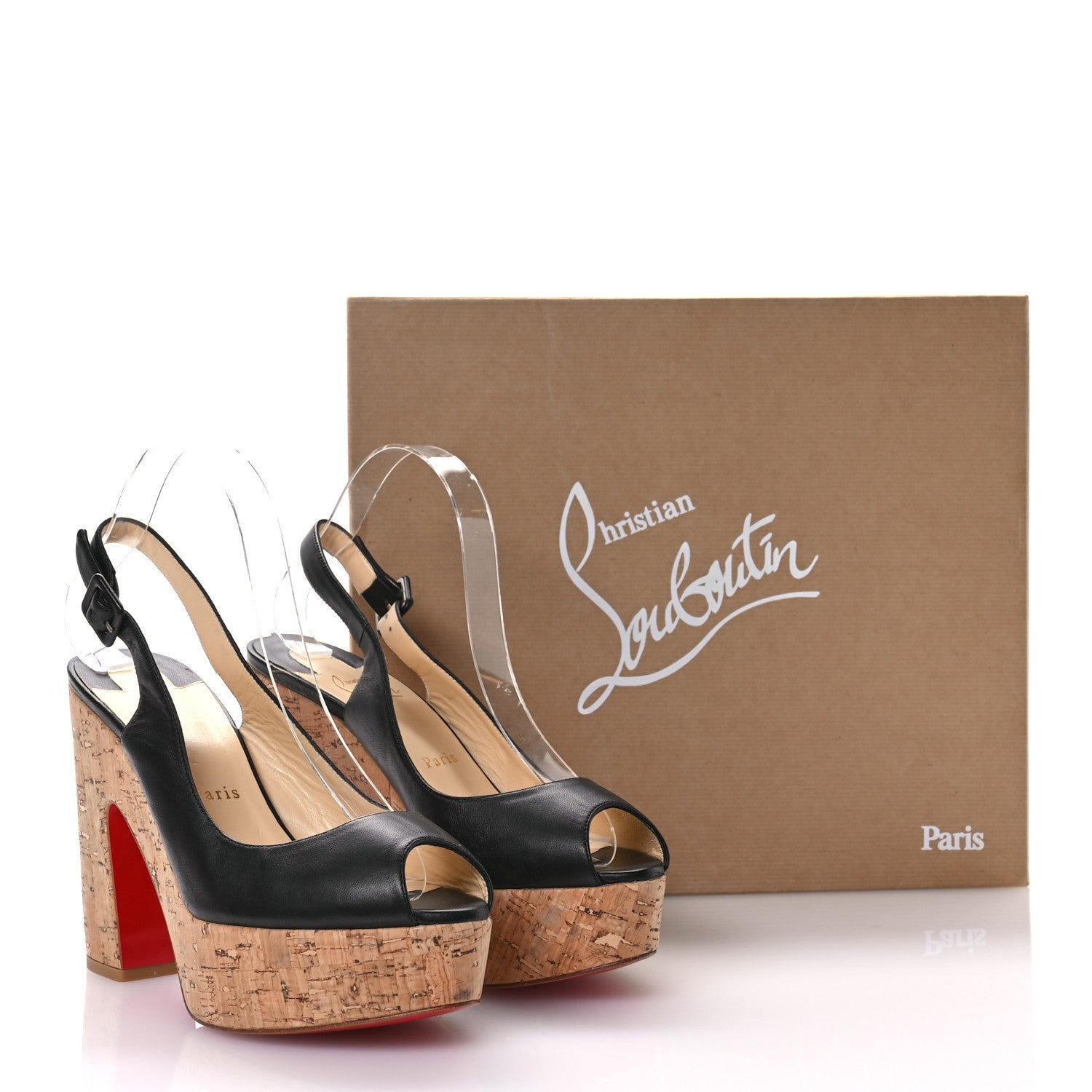 Christian Louboutin Calfskin Cork Dona Anna 120 Wedges 40 Black Natural 8 of 8