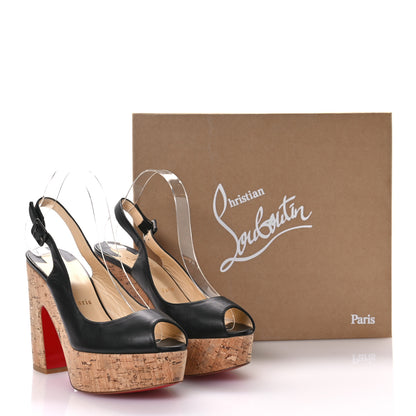 Christian Louboutin Calfskin Cork Dona Anna 120 Wedges 40 Black Natural 8 of 8