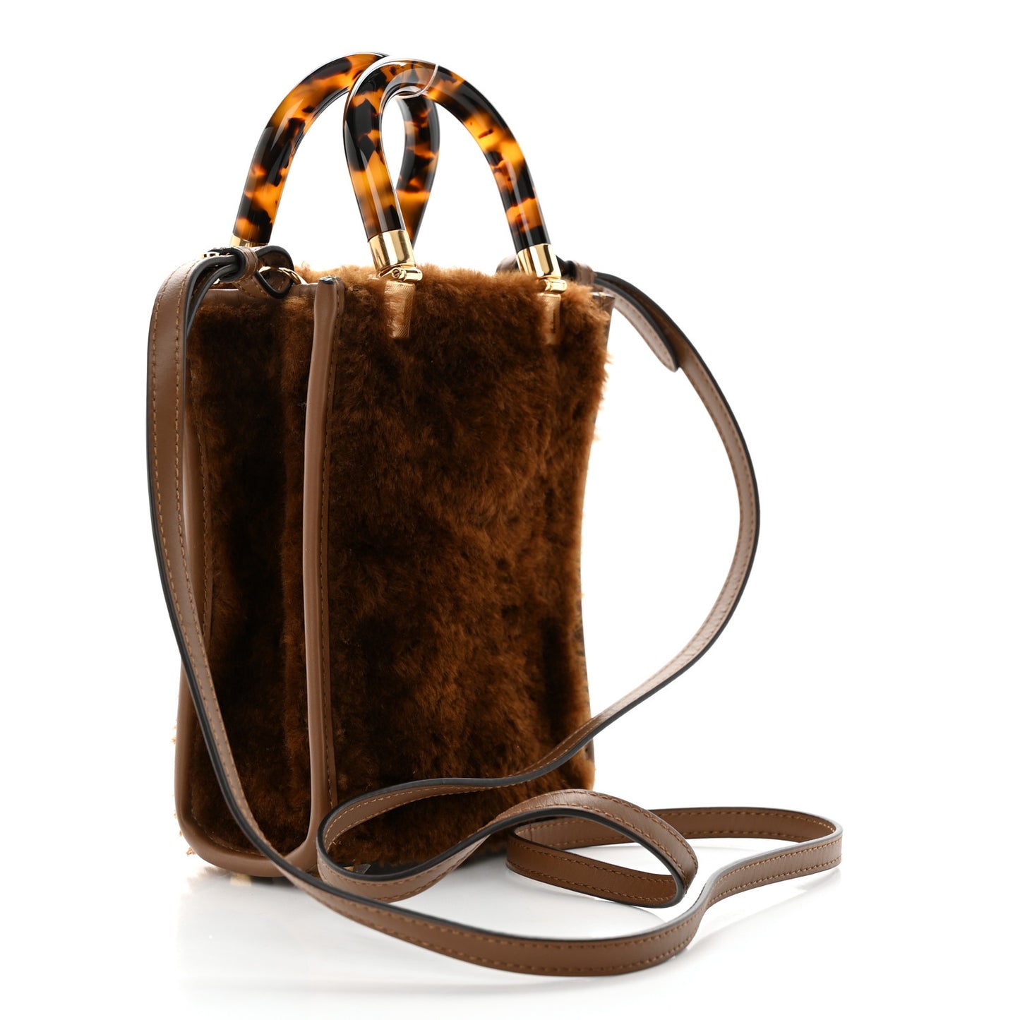 Shearling Plexiglass FF Mini Fendi Sunshine Shopper Tote Forresta White