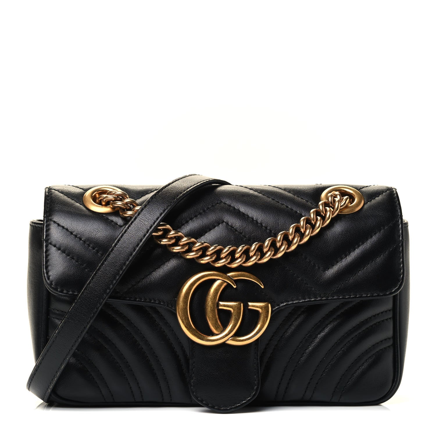 Gucci Calfskin Matelasse Mini GG Marmont Shoulder Bag Black 1 of 4