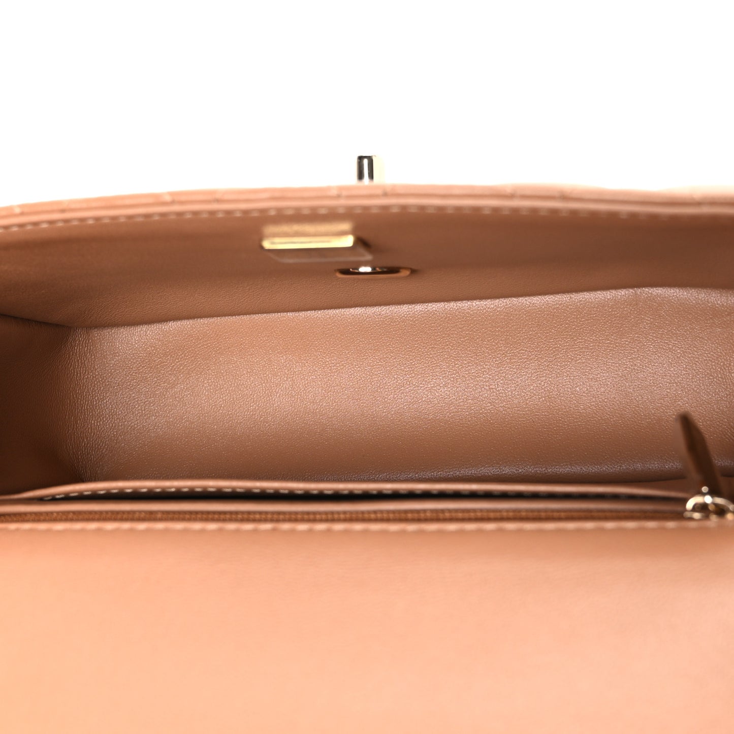 Lambskin Quilted Mini Top Handle Rectangular Flap Dark Beige