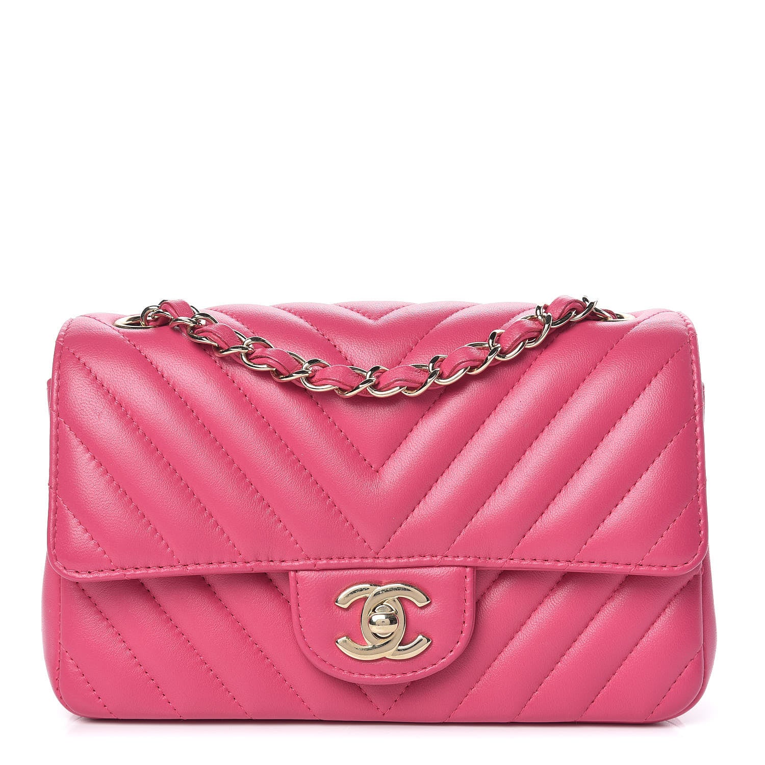 Chanel Lambskin Chevron Quilted Mini Rectangular Flap Fuchsia 1 of 12