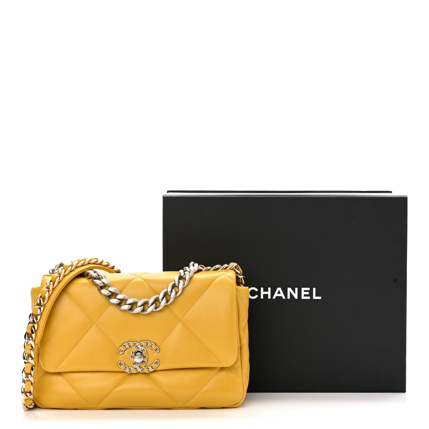 Chanel Lambskin Quilted Medium Chanel 19 Flap Yellow 11 of 11
