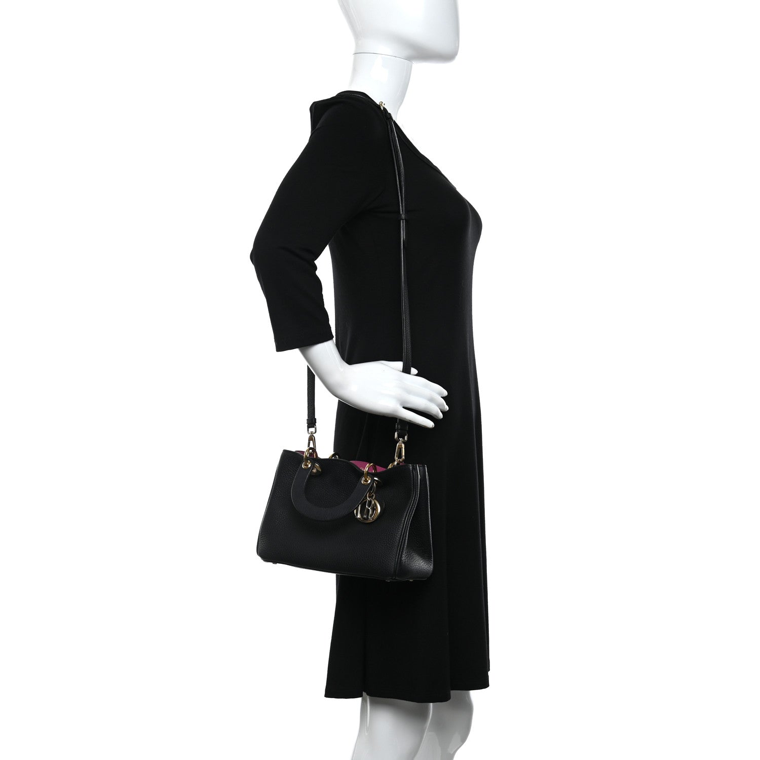 Christian Dior Bullcalf Small Diorissimo Tote Black Rose Indien 2 of 11
