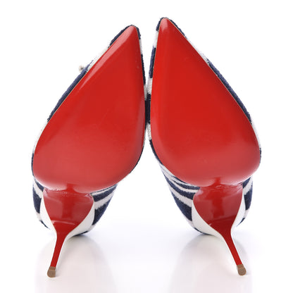 Christian Louboutin Sponge Fabric Shiny Nappa Decollete Spa 100 Pumps 36 Navy White 5 of 8