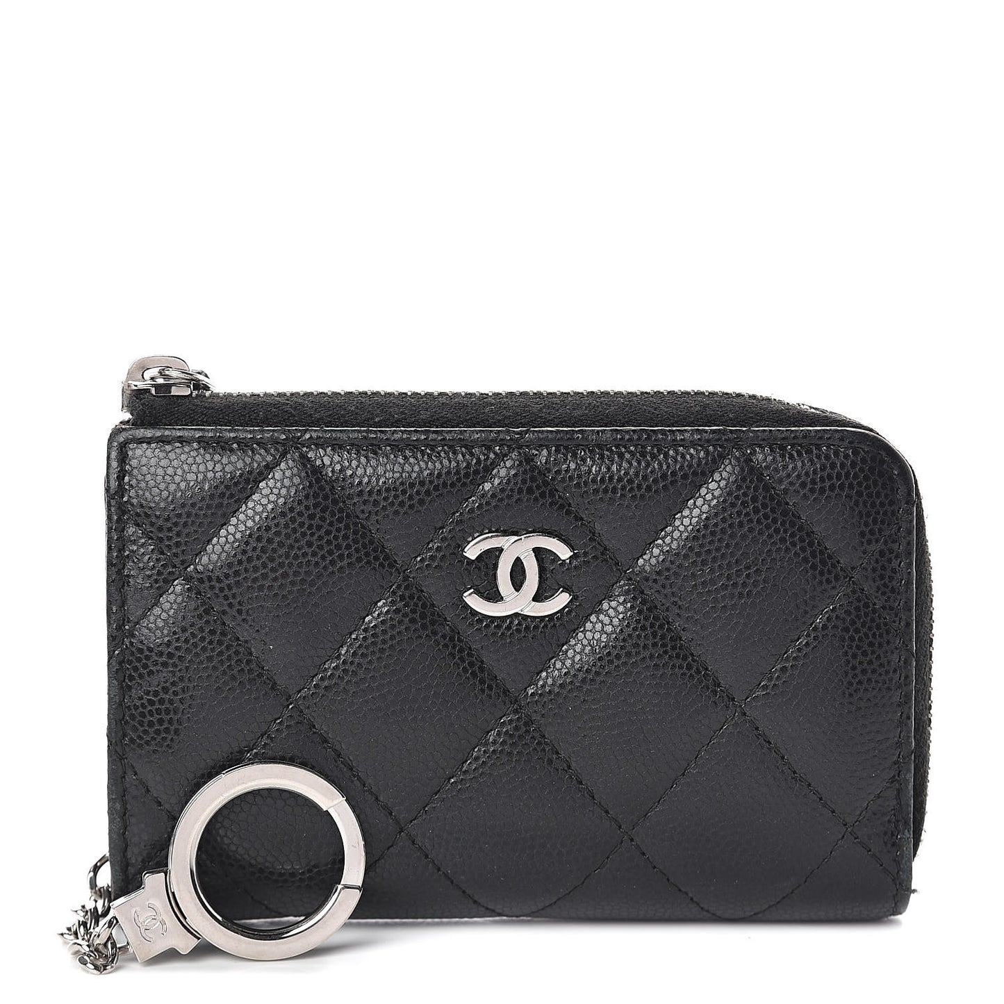 Iridescent Caviar Quilted Zipped Key Holder Case Black
