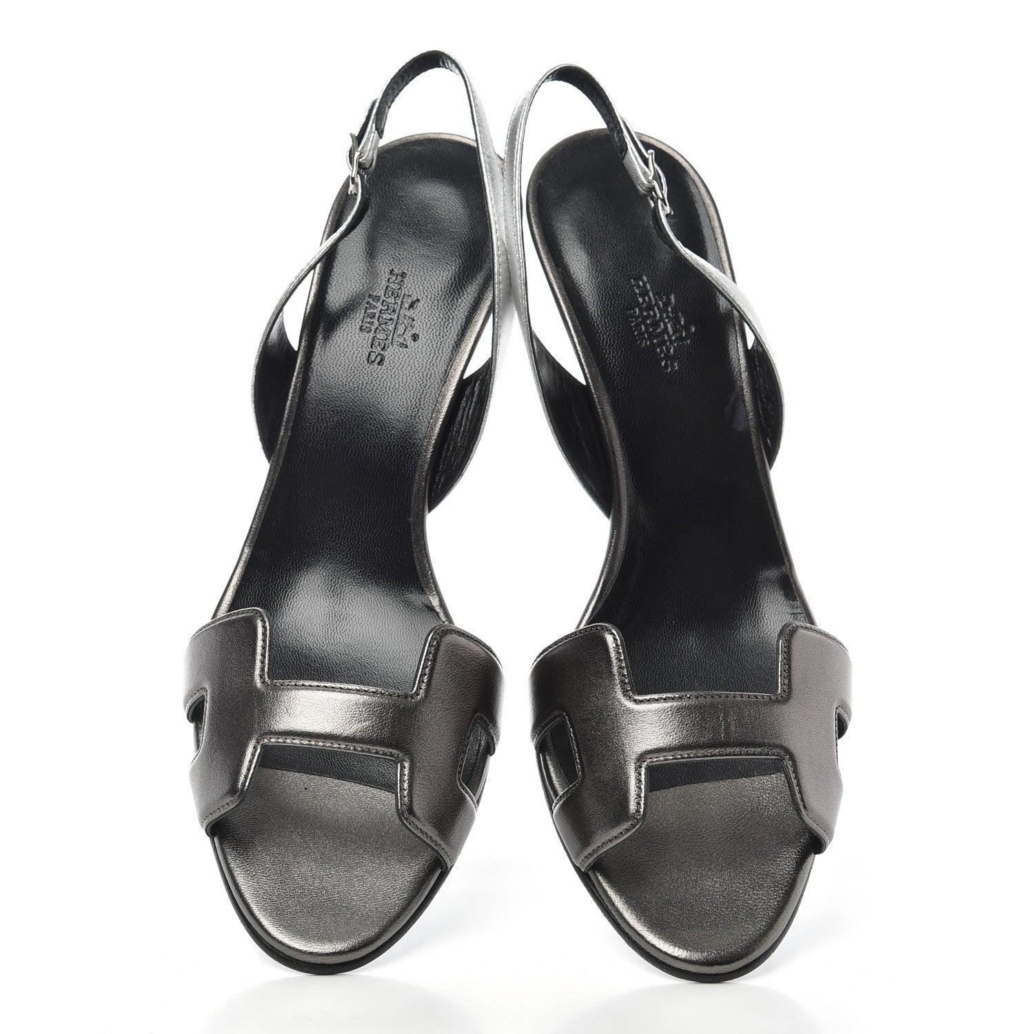 Hermes Metallic Nappa Night 70 Slingback Sandals 39.5 Canon De Fusil Argent 5 of 9