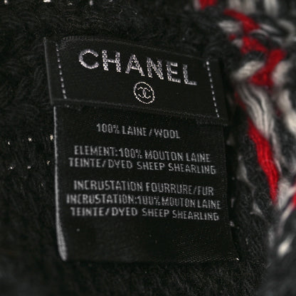 Chanel Wool Shearling CC Beanie Hat Ivory Black Red 3 of 3