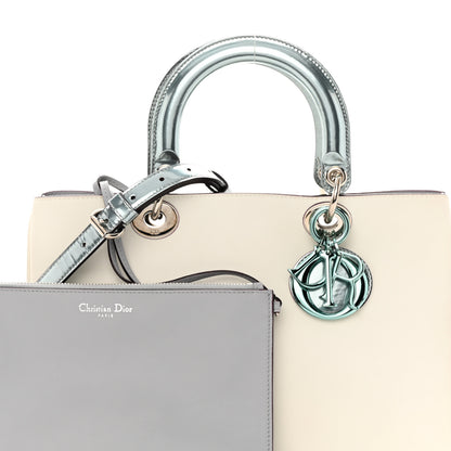 Christian Dior Smooth Calfskin Patent Medium Diorissimo Tote White Grey 11 of 19