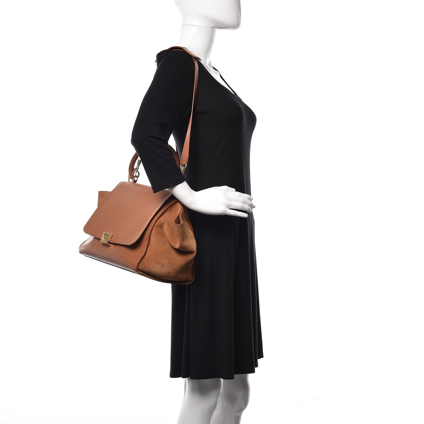 Natural Calfskin Suede Medium Trapeze Tan
