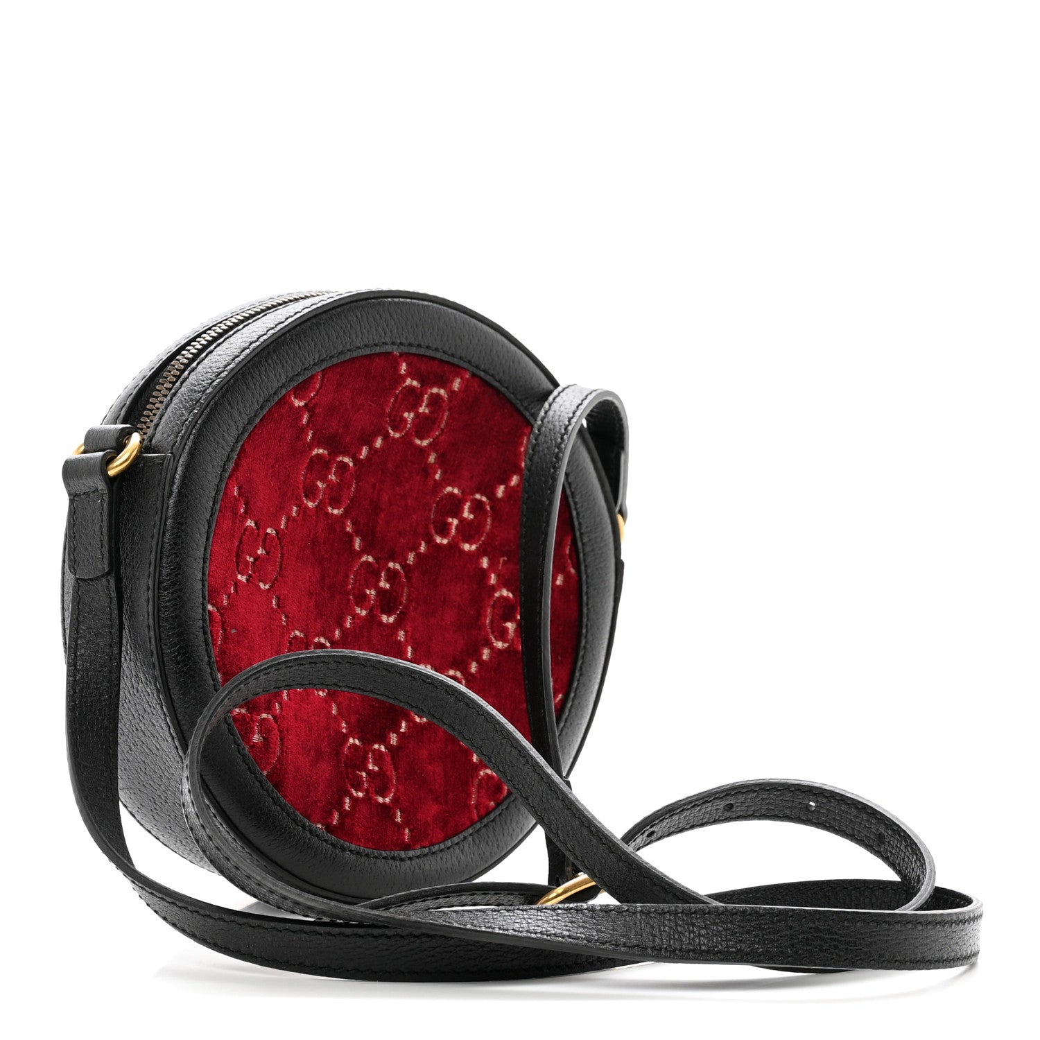 Gucci Velvet GG Monogram Textured Calfskin Round Shoulder Bag Red Cipria Black 3 of 11