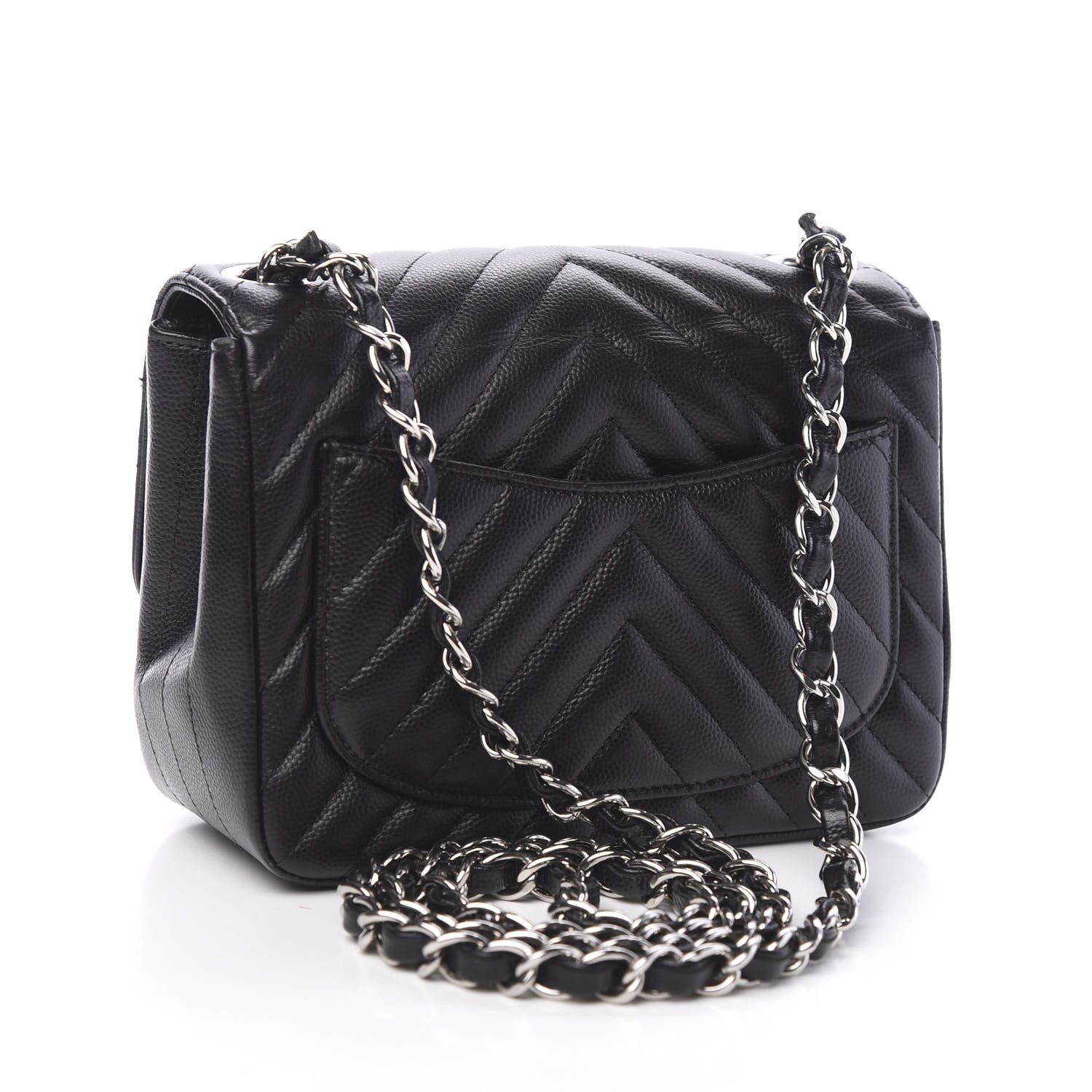 Chanel Caviar Chevron Quilted Mini Square Flap Black 2 of 9