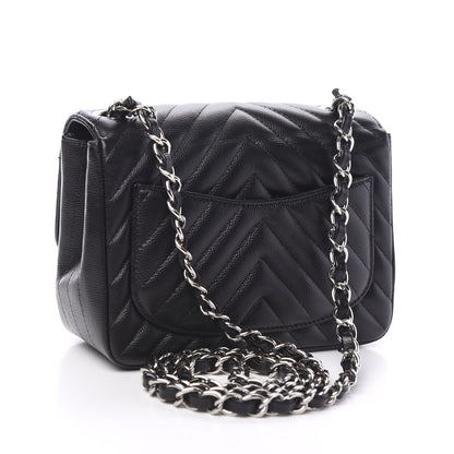 Chanel Caviar Chevron Quilted Mini Square Flap Black 2 of 9