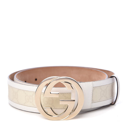 Gucci GG Plus Monogram Calfskin Interlocking G 40mm Belt 85 34 White 1 of 6