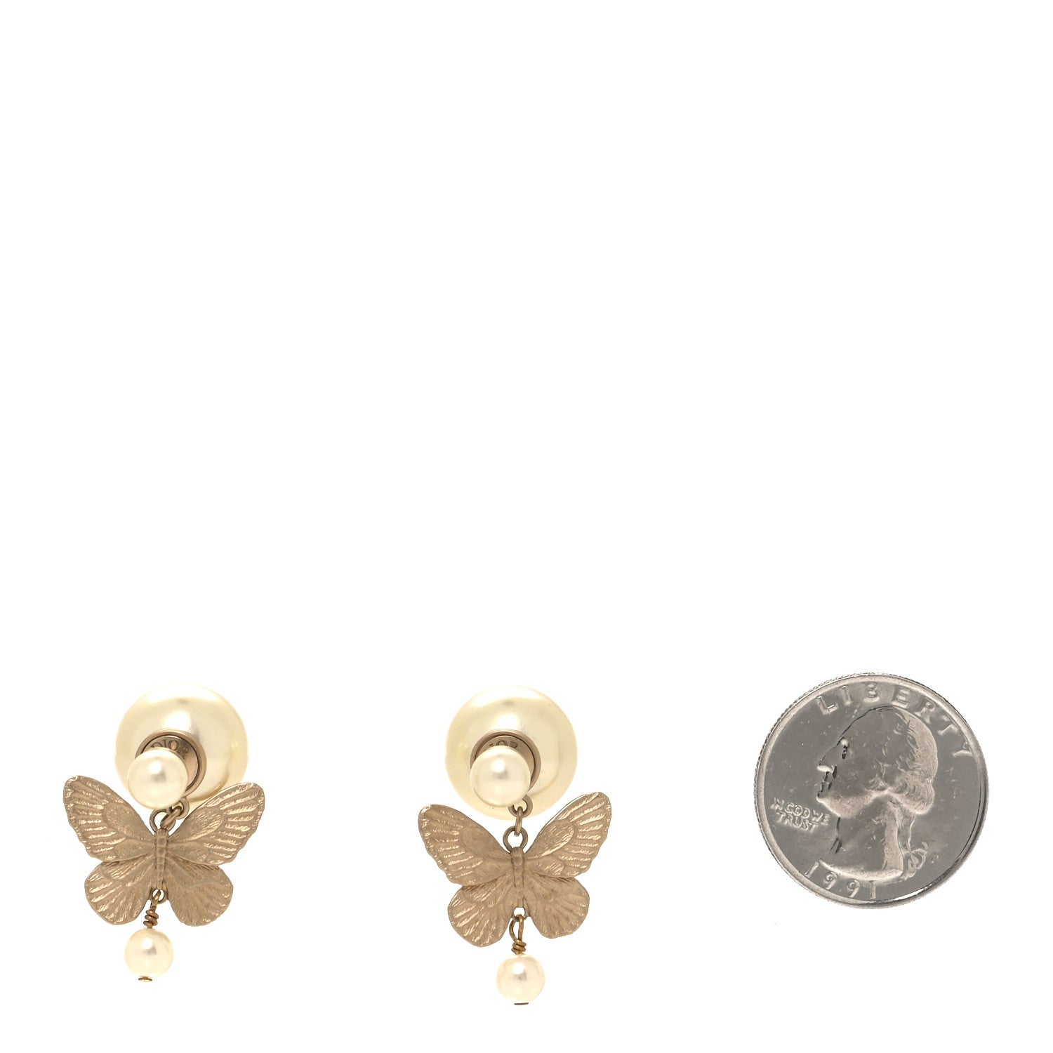 Christian Dior Pearl Butterfly Tribal Earrings Gold 2 of 4