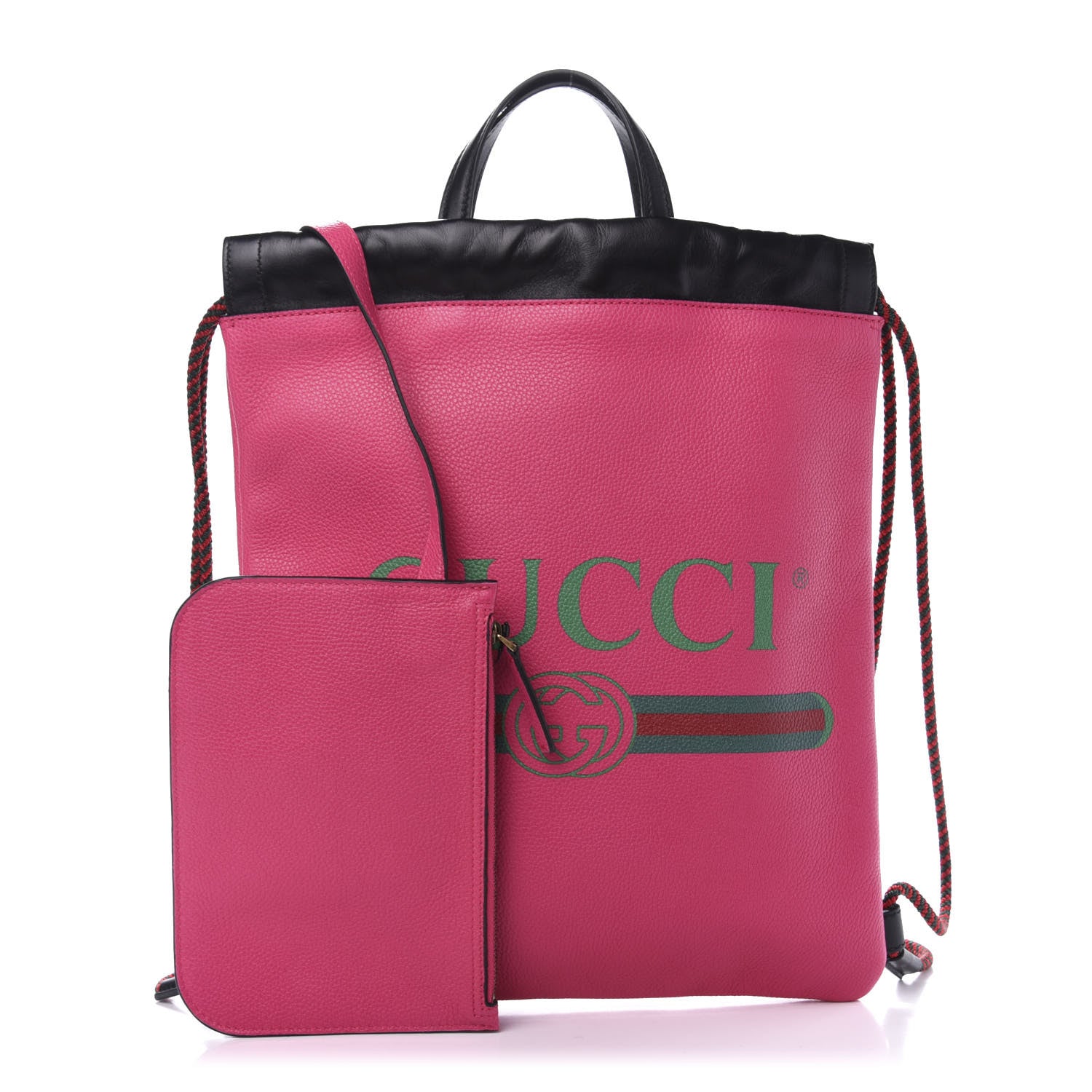 Gucci Grained Calfskin Logo Drawstring Backpack Box Pink Green Black 1 of 12