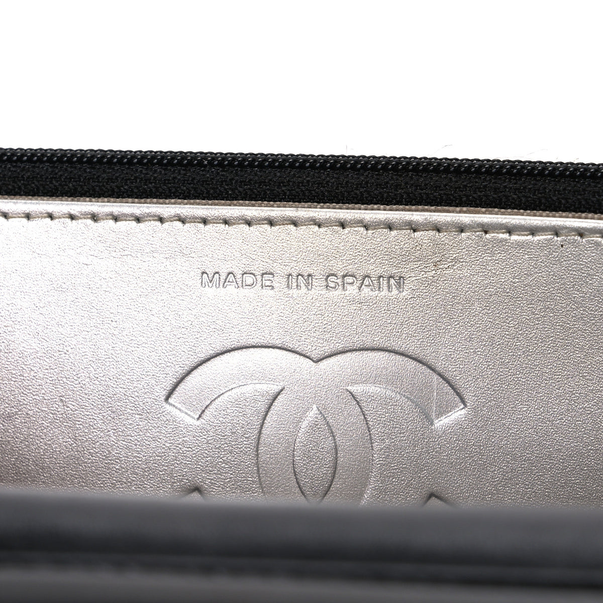 Calfskin Quilted Cambon Wallet on Chain WOC Black Silver