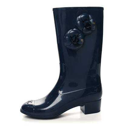 Chanel Rubber Camellia Rain Boots 41 Dark Blue 1 of 8
