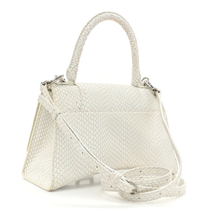 Balenciaga Matte Calfskin Snake Embossed Tonal B Small Hourglass Top Handle Bag Optic White 3 of 19