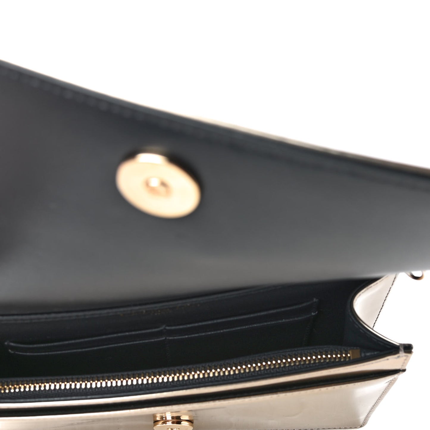 Metallic Patent Micro-Cannage Diorama Wallet on Chain Pouch Gold