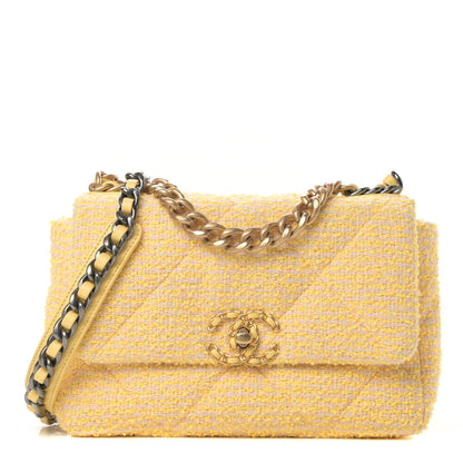 Chanel Tweed Quilted Medium Chanel 19 Flap Yellow Pink 1 of 11