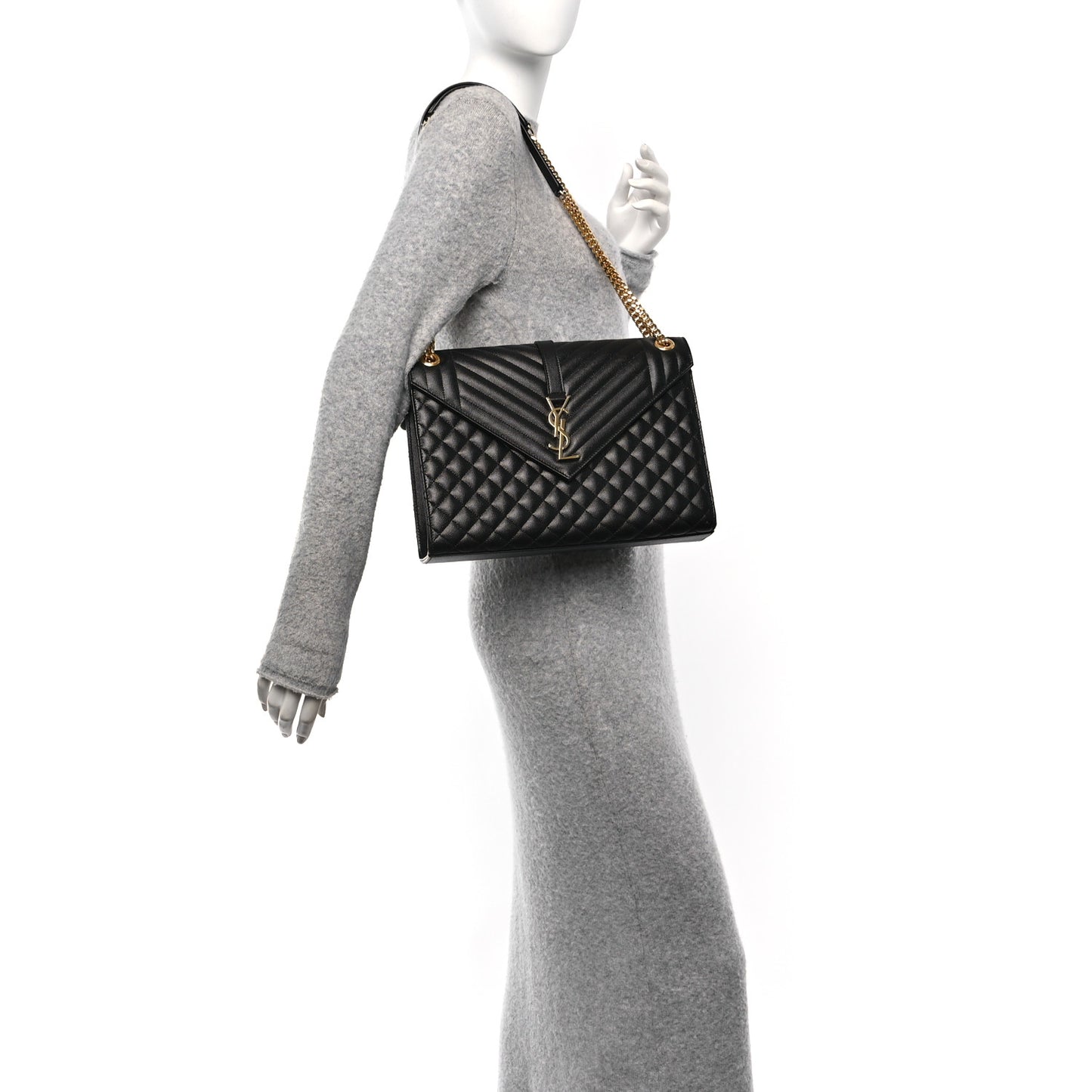 Grain De Poudre Textured Mixed Matelasse Large Triquilt Monogram Satchel Black