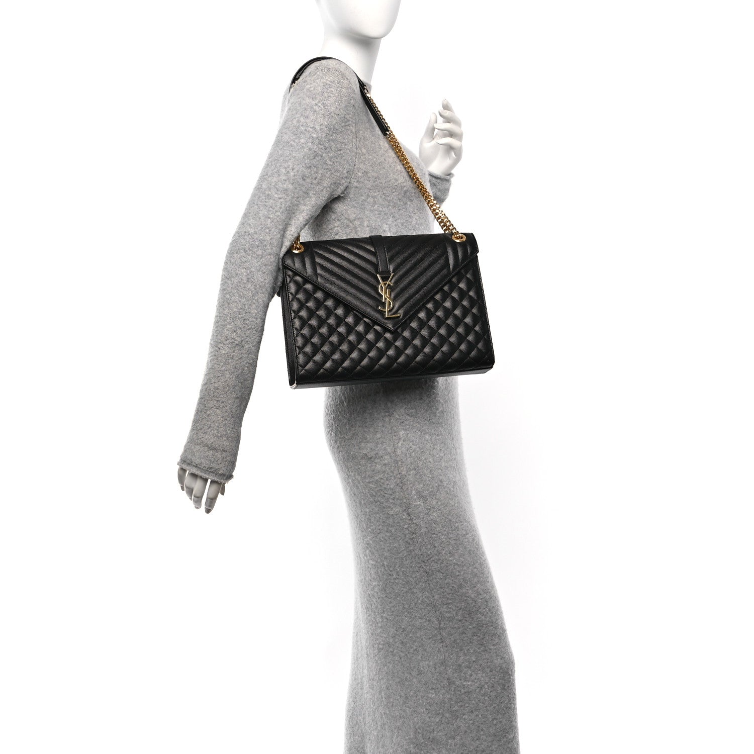 Saint Laurent Grain De Poudre Textured Mixed Matelasse Large Triquilt Monogram Satchel Black 2 of 11