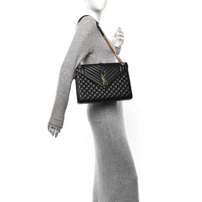 Saint Laurent Grain De Poudre Textured Mixed Matelasse Large Triquilt Monogram Satchel Black 2 of 11