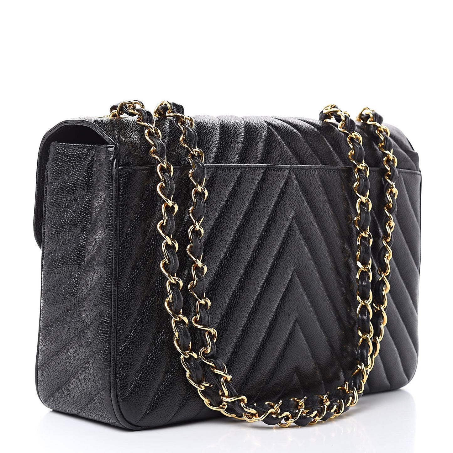Caviar Chevron Quilted Maxi Single Flap Black