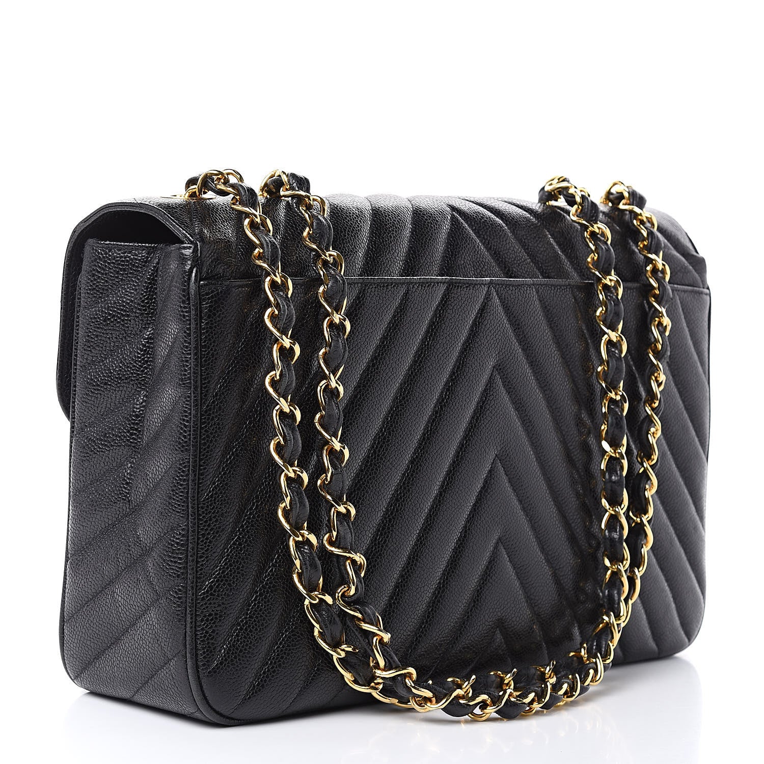Chanel Caviar Chevron Quilted Maxi Single Flap Black 3 of 14