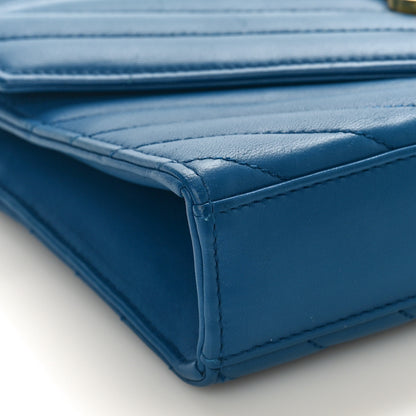 Saint Laurent Lambskin Matelasse Chevron Small Monogram Satchel Royal Blue 7 of 10