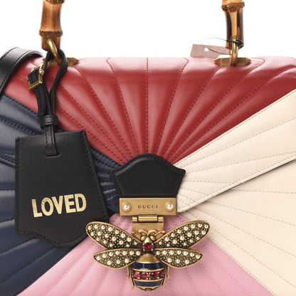 Gucci Calfskin Bamboo Trapuntata Queen Margaret Top Handle Bag Blue Agata Hibiscus Red Mystic White Sugar Pink 11 of 11