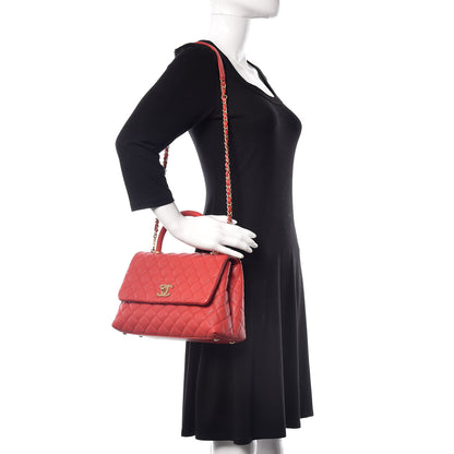 Chanel Caviar Quilted Small Coco Handle Flap Red 2 of 9