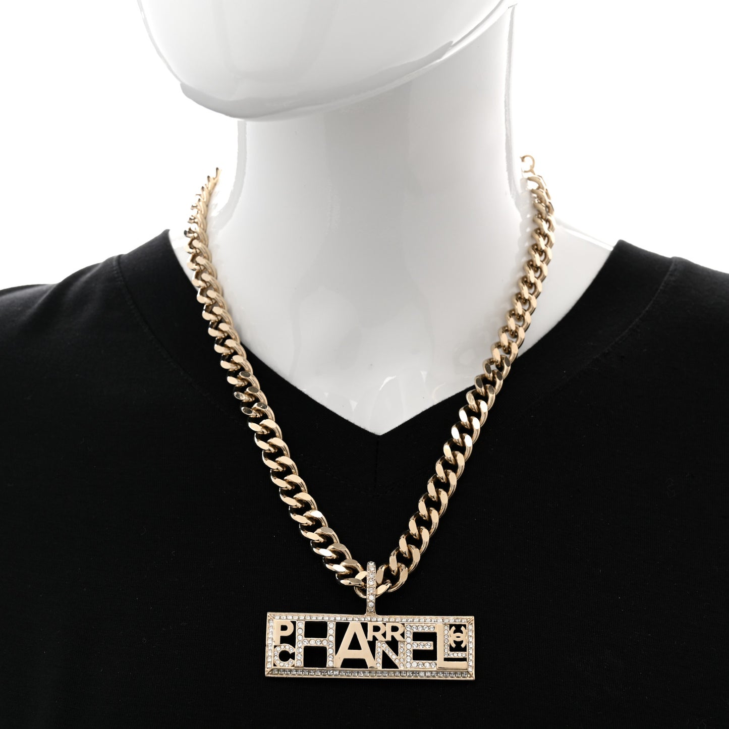 x Pharrell Williams Crystal Logo Necklace Gold
