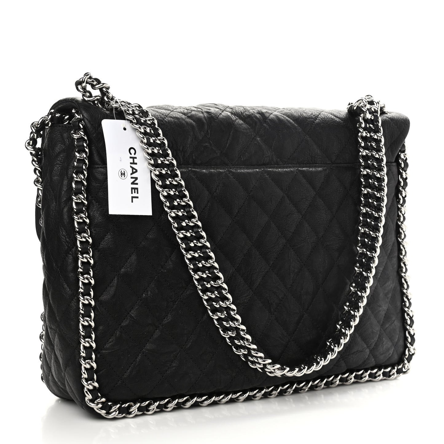 Washed Lambskin Quilted Maxi Chain Around Flap Black