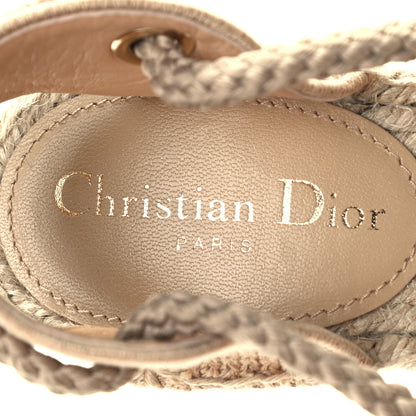 Christian Dior Canvas Embroidered Granville Ankle Tie Espadrille Wedges 40 Cream 9 of 11