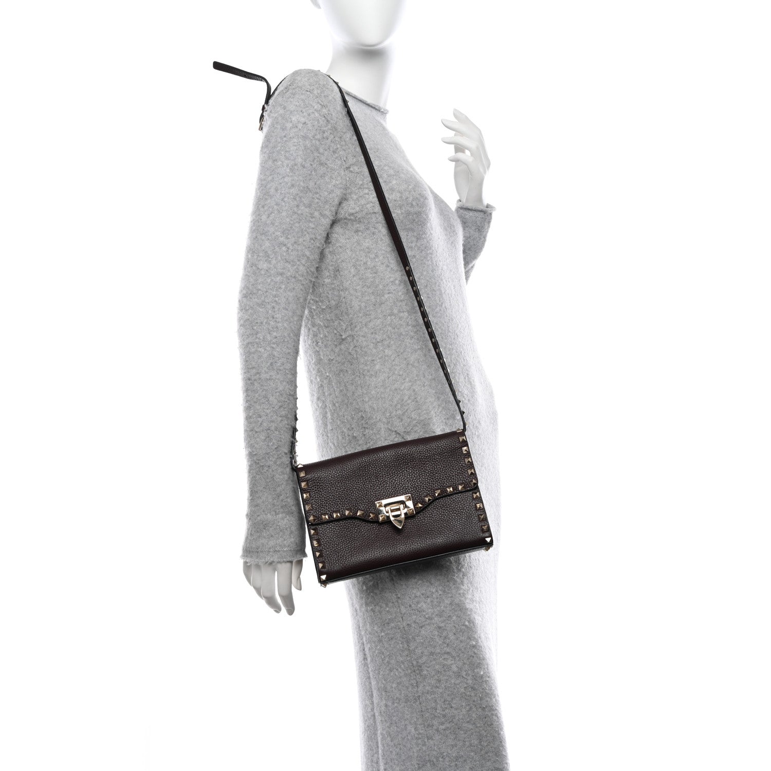 Valentino Garavani Pebbled Calfskin Medium Rockstud Flip Lock Crossbody Bag Rubin 2 of 10