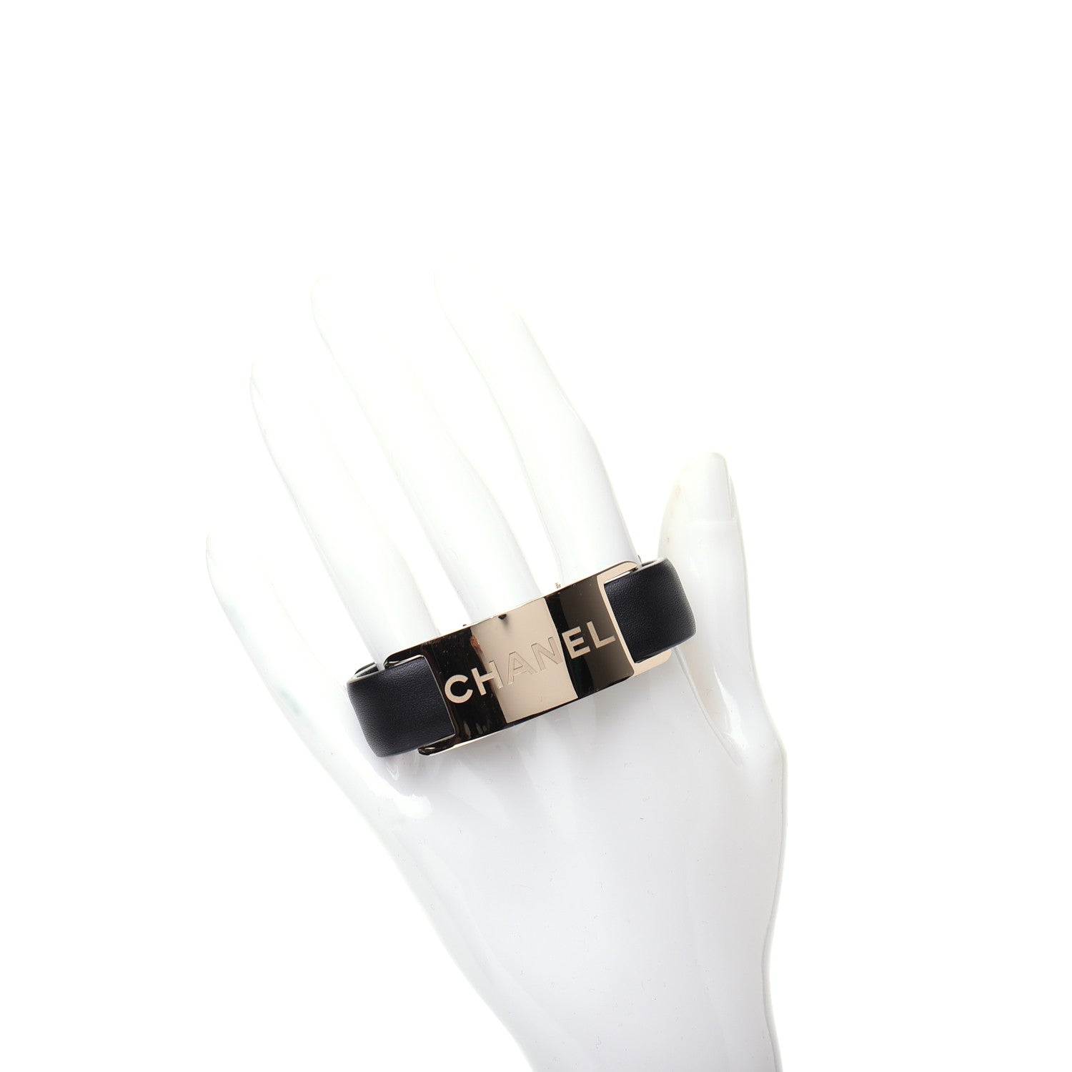 Chanel Calfskin Logo Buckle Bracelet Black 2 of 5