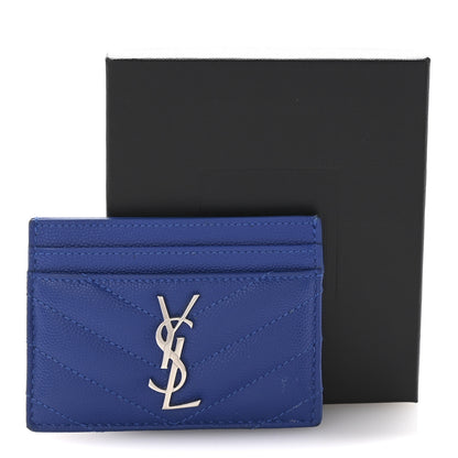 Saint Laurent Grain De Poudre Matelasse Chevron Credit Monogram Card Case Blue Majorelle 7 of 7