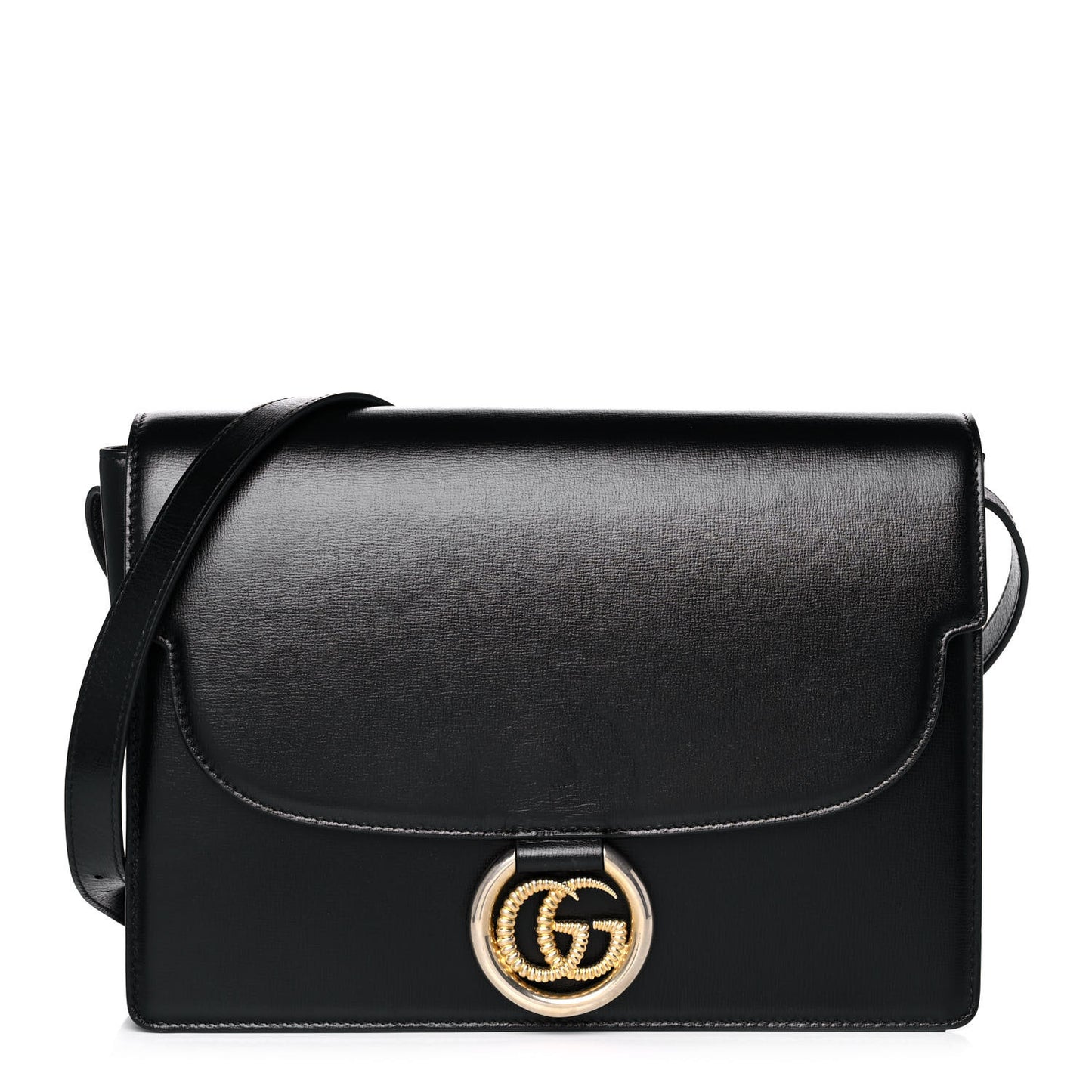 Textured Calfskin Medium Torchon GG Ring Shoulder Bag Black