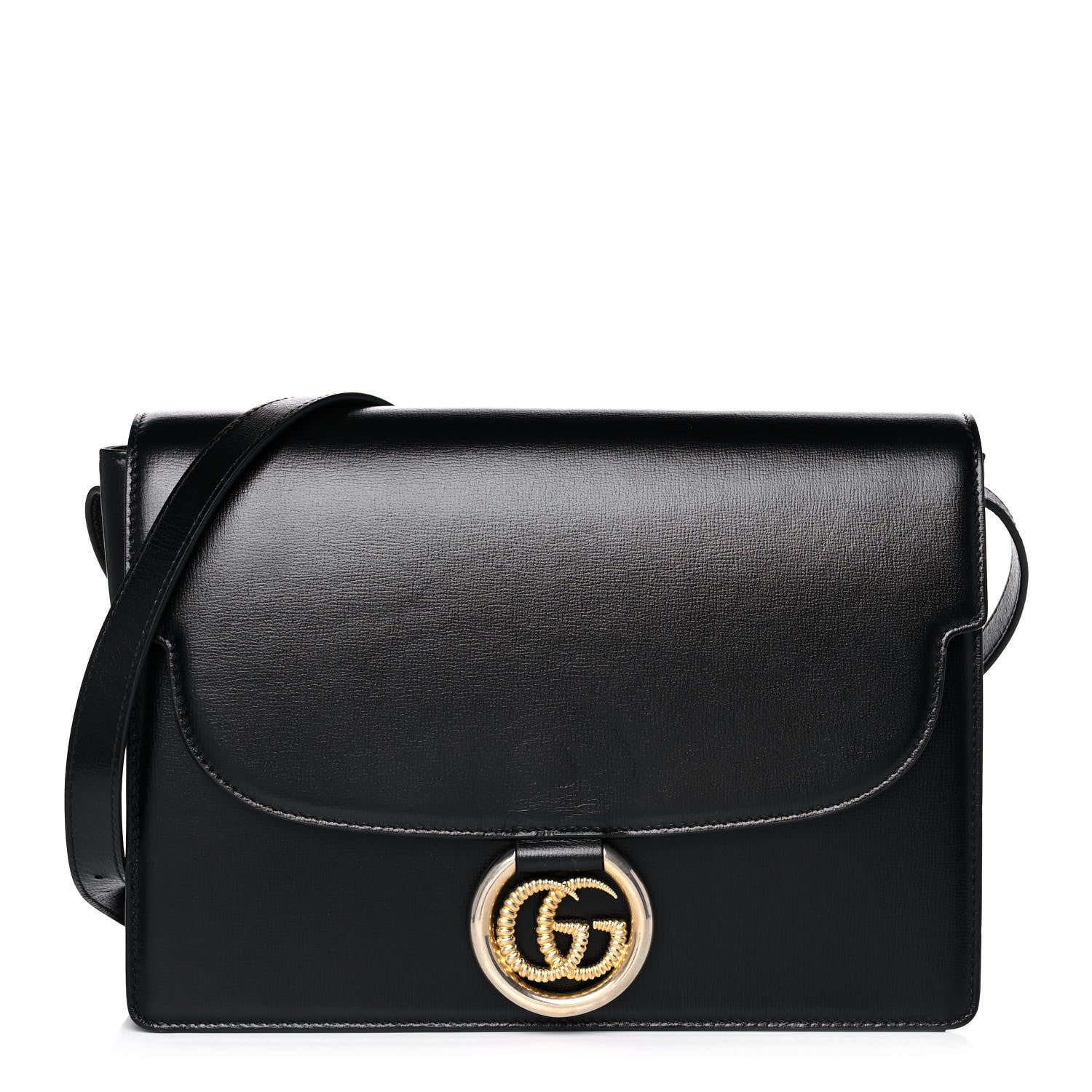Gucci Textured Calfskin Medium Torchon GG Ring Shoulder Bag Black 1 of 15