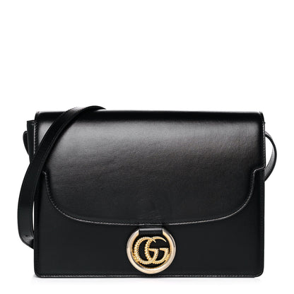 Gucci Textured Calfskin Medium Torchon GG Ring Shoulder Bag Black 1 of 15