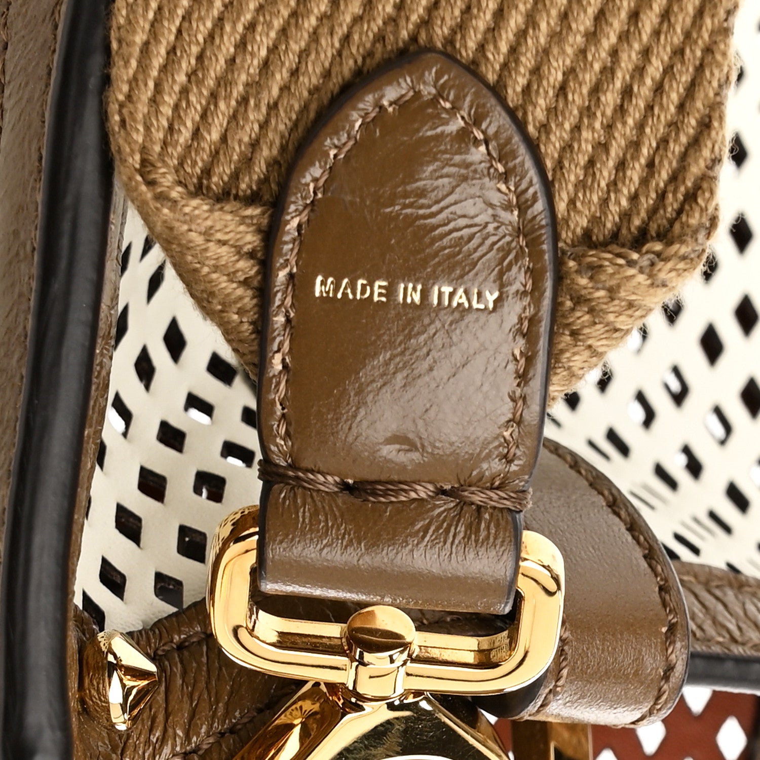 Fendi Vitello Liberty Glossy Lambskin Perforated Medium Peekaboo X-Lite White Ice Rust Maya 6 of 10